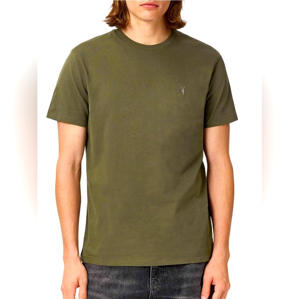 All Saints Men's Crew Neck T-Shirt in Olive Green medium